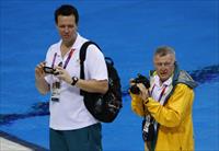 Former long distance swimmer Kieren Perkins (L) and former Australia's team coach Laurie L